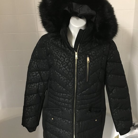 Michael Kors Faux Fur Hooded Black Parka Jacket  - 44 Bust - Picture 1 of 9